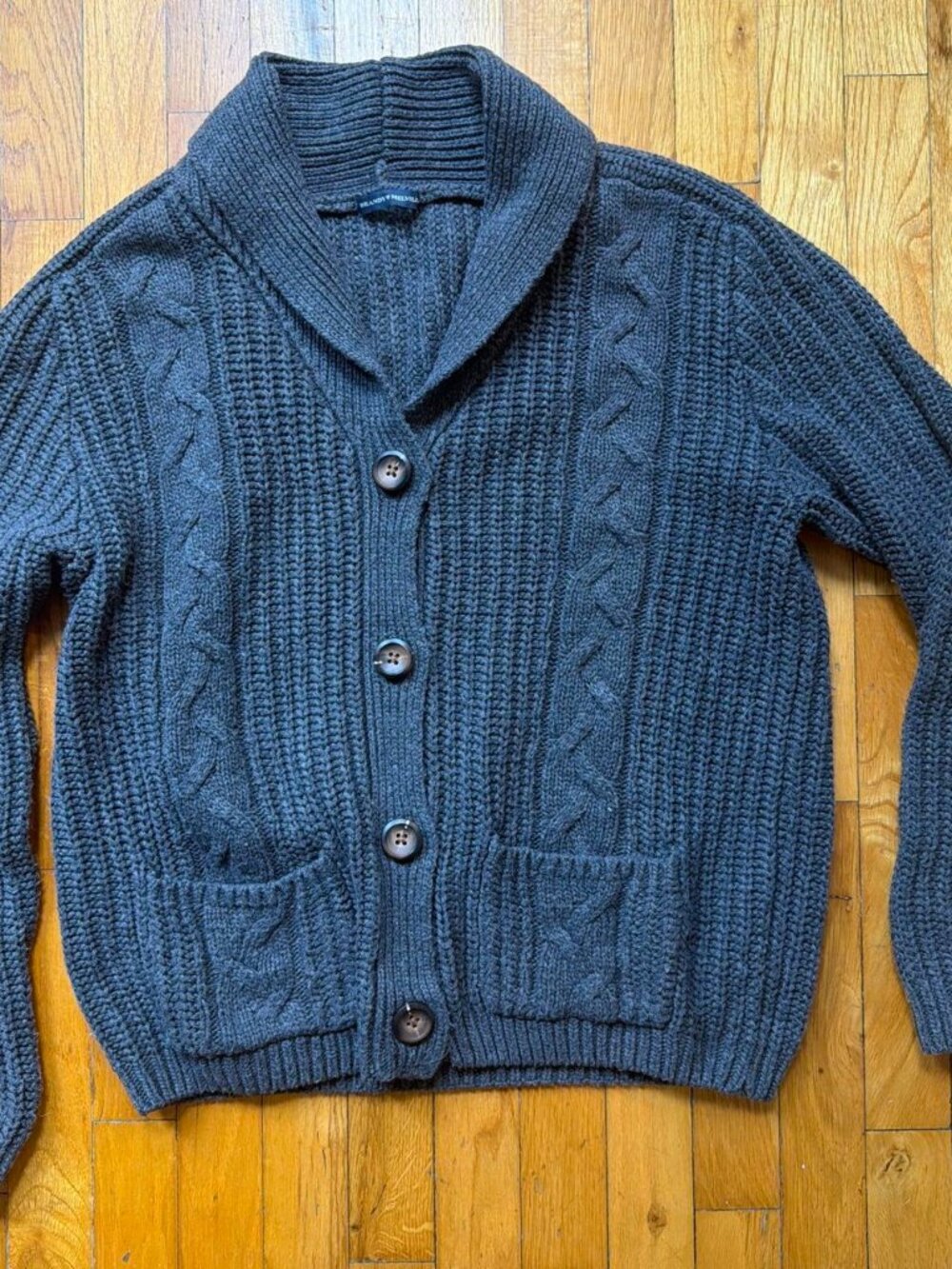 Brandy Melville cable knit wool blend cardigan with pockets, grey